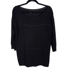 St John Medium M Black 3/4 Sleeve Ottoman Stripe Knit Sweater with Side Lace Up